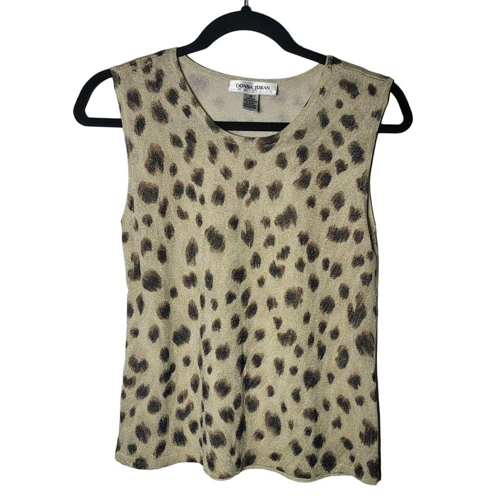 Donna Toran Womens‎ Silk Blend Animal Print Glitter Tank Top Size Medium Neutral